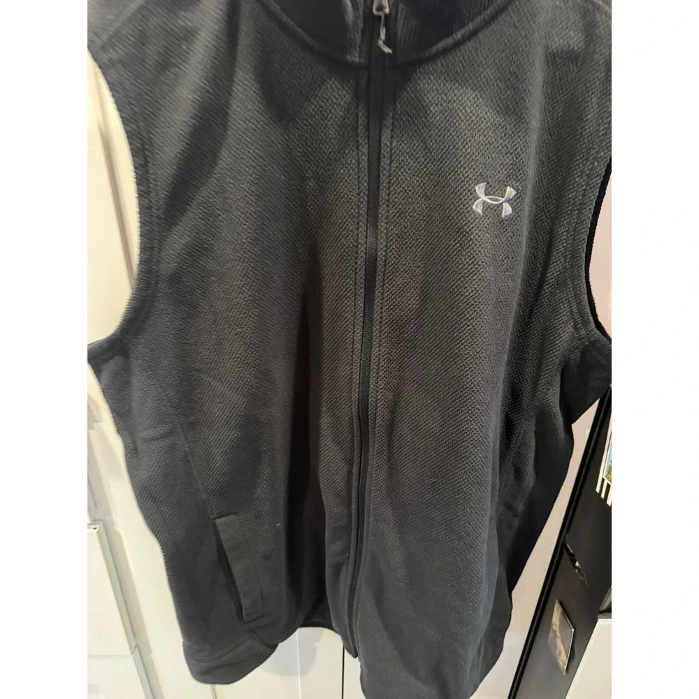 Under Armour Mens XXL Tall Black Full Zip Fleece Vest Loose‎ Fit Textured Waffle